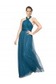 Compre Verde azulado línea A Halter Cuello Alto Tul Largo Vestidos de dama de honor